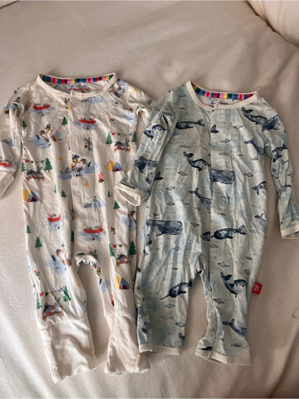 newborn Magnetic Me Long Sleeve Footless Pajama Set - Whale Blue & Camping Cream